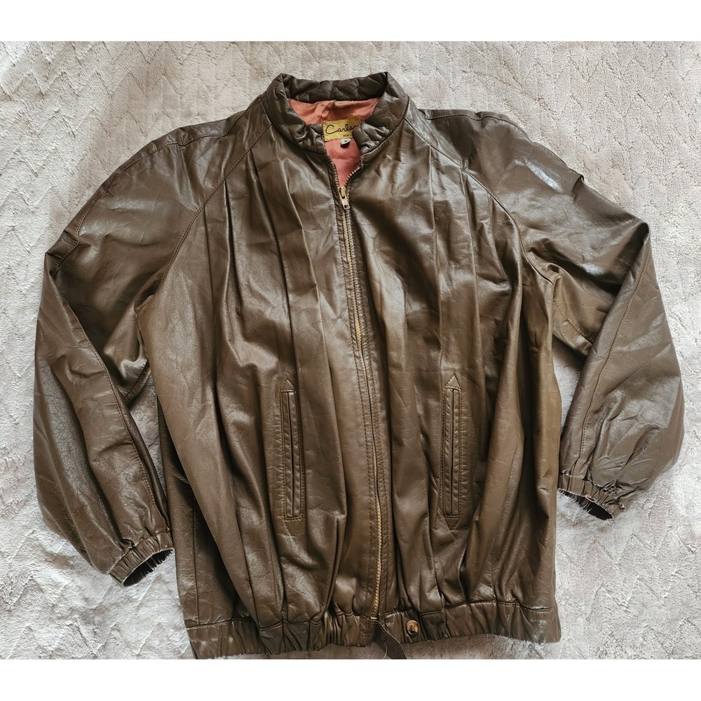 Vintage Carla Genuine Leather Bomber Jacket Brown Womens Small Zip Up